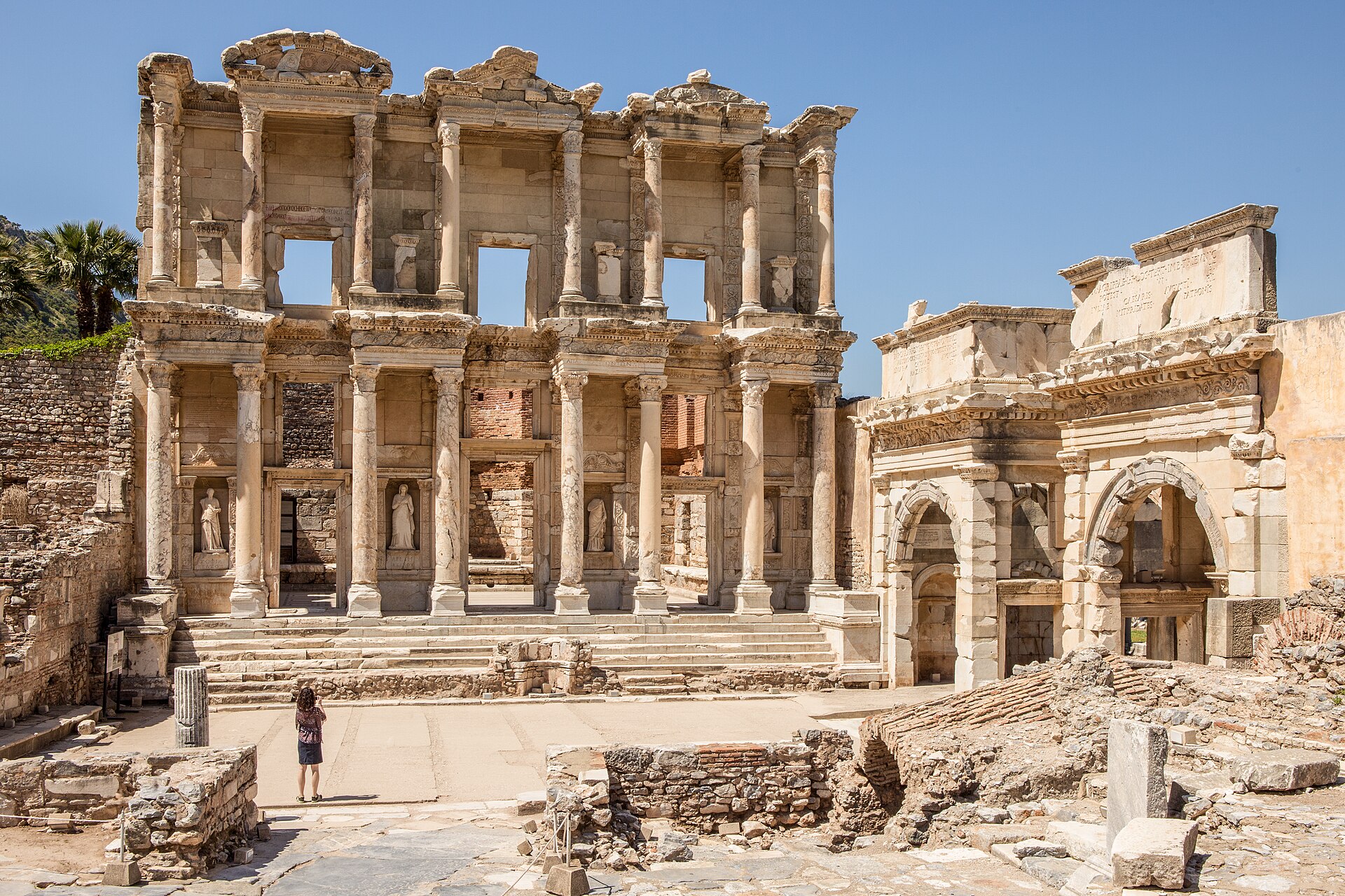 The reconstructed facade of the Library of Celsus at ancient Ephesus